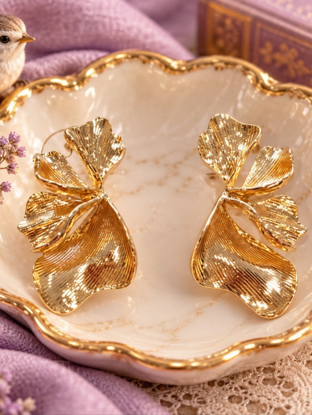Park Lane Shimmering Gold Floral  Earrings